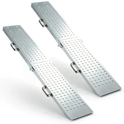Skládací lehká kovová nakládací rampa, 2 kusy, nosnost až 400 kg, rozměry 180 x 22,5 x 4,5 cm