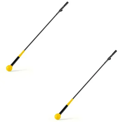 Sada 2 ks, 120 cm, tréninková pomůcka pro golfový švih s závaží na hlavici, tréninková pomůcka pro golf, švihový trenažér, žlutá