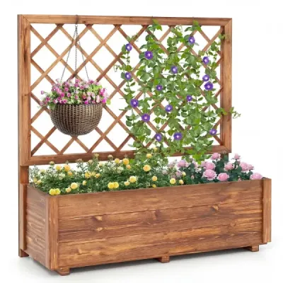 Květinový truhlík s mřížkou pro popínavé rostliny, vyvýšený záhon s mřížkou a odvodňovacími otvory, oranžový, 98 x 35 x 101 cm