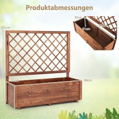 Květinový truhlík s mřížkou pro popínavé rostliny, vyvýšený záhon s mřížkou a odvodňovacími otvory, oranžový, 98 x 35 x 101 cm