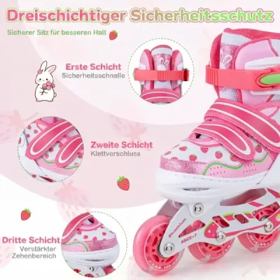 Dětské inline brusle, 4 velikosti, nastavitelné inline brusle se svítícími kolečky, růžové, velikost L