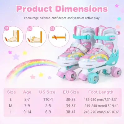 Koloběžky Dětské koloběžky se 4 nastavitelnými velikostmi a 2 svítícími LED koly Quad Skates L
