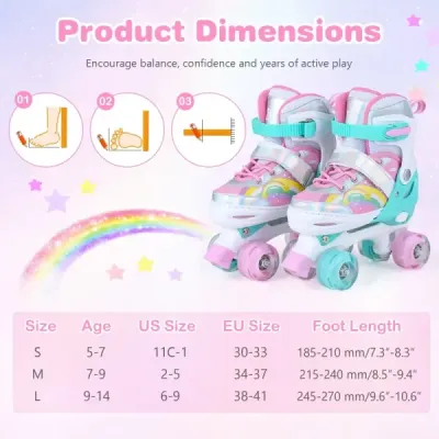 Koloběžky Dětské koloběžky se 4 nastavitelnými velikostmi a 2 svítícími LED koly Quad Skates M