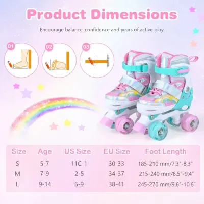 Koloběžky Dětské koloběžky se 4 nastavitelnými velikostmi a 2 svítícími LED koly Quad Skates S
