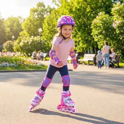 Dětské inline brusle, 4 velikosti, nastavitelné, s světelnými kolečky, růžové, velikost S