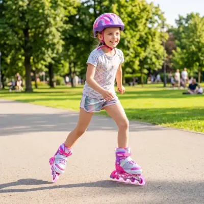Dětské inline brusle, 4 nastavitelné velikosti, dětské kolečkové brusle se svítícími kolečky, růžové M