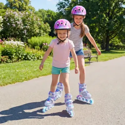 Dětské inline brusle, 4 velikosti, nastavitelné, s světelnými kolečky, modré, velikost S