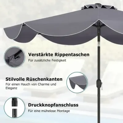 Zahradní slunečník 270 cm s klikou a funkcí naklápění, balkonový slunečník s 8 kovovými žebry, šedý