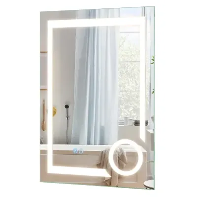 Koupelnové zrcadlo s osvětlením, ochranou proti zamlžování a trojnásobným zvětšením, 70 x 50 cm, stříbrné