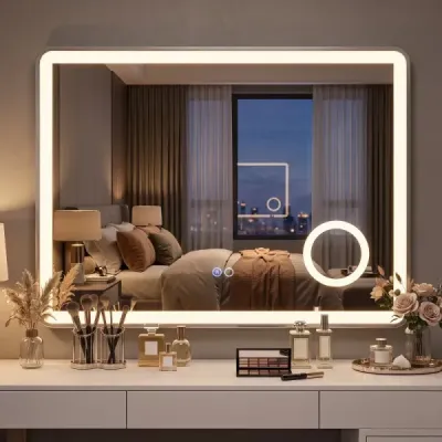 LED koupelnové zrcadlo s osvětlením a integrovaným trojnásobným zvětšovacím zrcadlem, 80 x 60 cm