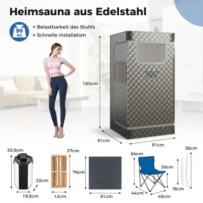 Parní sauna domácí sauna pro domácí celotělový saunový box s 3litrovým generátorem páry 91 x 91 x 183 cm šedá