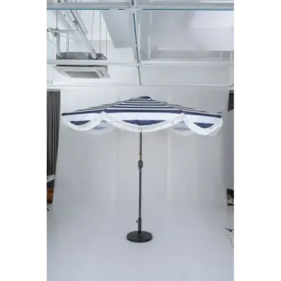 Slunečník Ø 278 cm Plážový slunečník Sklápěcí s klikou Balkónový slunečník s třásněmi Zahradní slunečník