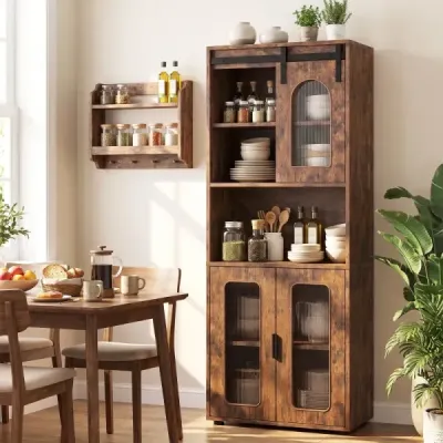 Koupelnová skříňka ve venkovském stylu s posuvnými dvířky a otevřeným prostorem, 60 x 30 x 150 cm, Kaffee