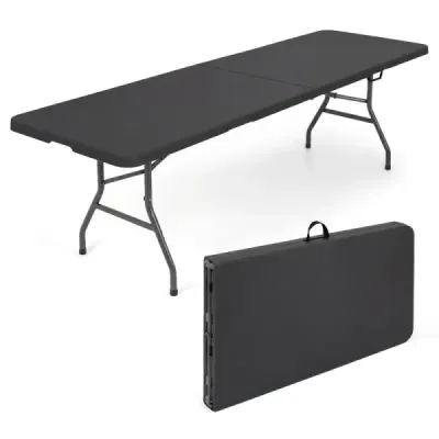 Skládací zahradní stůl 244 x 75 cm, kempingový stůl s rukojetí, XXL pro 10 osob, černý