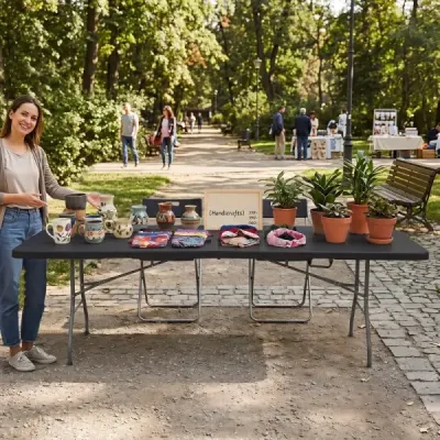 Skládací zahradní stůl 244 x 75 cm, kempingový stůl s rukojetí, XXL pro 10 osob, černý