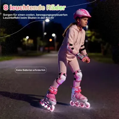 Dětské inline brusle, 4 velikosti, nastavitelné inline brusle se svítícími kolečky, růžové, velikost L