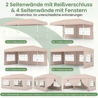 Skládací pavilon 3x6m s kovovým rámem, 6 bočními panely a 6 pytli s pískem, zahradní pavilon, šedý