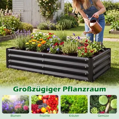 Hochbeet aus Verzinktem Stahl stabiler Pflanzkasten Wetterfest & Rostfrei Gartenbeet 123 x 64 cm Grau