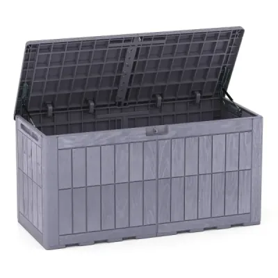 Voděodolný úložný box 455L, venkovní úložný box s uzamykatelným víkem, tmavě hnědý