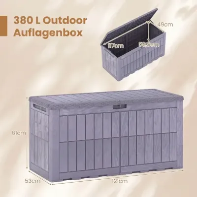 Voděodolný úložný box 455L, venkovní úložný box s uzamykatelným víkem, tmavě hnědý