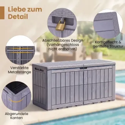 Voděodolný úložný box 455L, venkovní úložný box s uzamykatelným víkem, tmavě hnědý