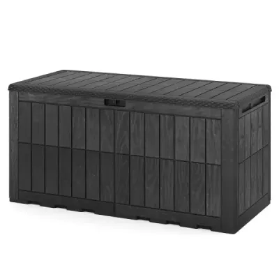 Odolný box na matrace 455 l – venkovní úložný box s uzamykatelným víkem a plynovými vzpěrami, černý
