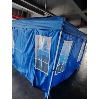 Skládací altán 300 x 300 cm, výškově nastavitelný altán se 4 odnímatelnými bočními panely, modrý