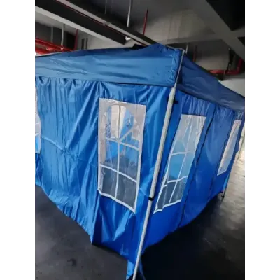 Skládací altán 300 x 300 cm, výškově nastavitelný altán se 4 odnímatelnými bočními panely, modrý