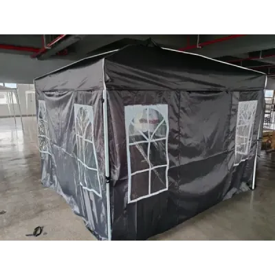 Skládací altán 300 x 300 cm, výškově nastavitelný altán se 4 odnímatelnými bočními panely, šedý