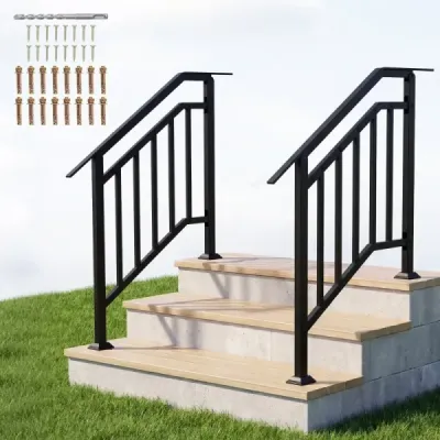 Zábradlí na schody 96 cm, nastavitelné madlo pro 3 schody s hrazdou, 2 kusy