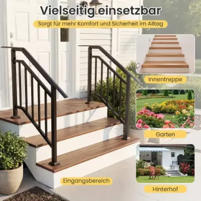 Zábradlí na schody 96 cm, nastavitelné madlo pro 3 schody s hrazdou, 2 kusy