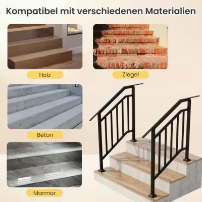 Zábradlí na schody 96 cm, nastavitelné madlo pro 3 schody s hrazdou, 2 kusy