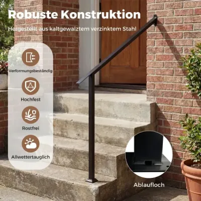Kovové zábradlí na schody, úhlově nastavitelné madlo pro 3 schody, robustní madlo do zahrady