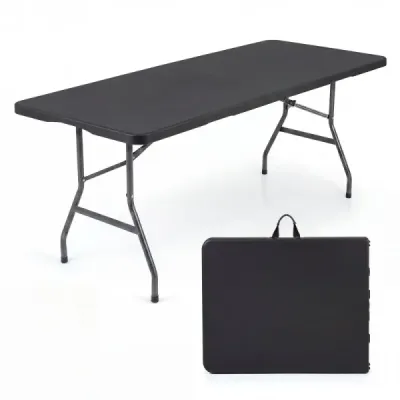 Skládací zahradní stůl 180 x 74 cm, kempingový stůl s HDPE deskou a rukojetí, černý
