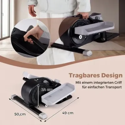 Mini eliptický trenažér, elektrický crossový trenažér s LCD displejem, řídítky a protiskluzovými pedály, černý