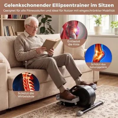 Mini eliptický trenažér, elektrický crossový trenažér s LCD displejem, řídítky a protiskluzovými pedály, bílý