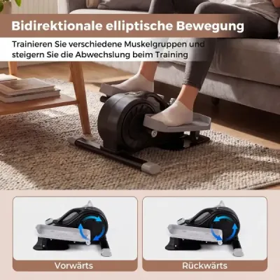Mini eliptický trenažér, elektrický crossový trenažér s LCD displejem, řídítky a protiskluzovými pedály, bílý