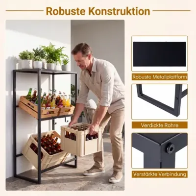 Stojan na nápojové bedny pro 4 bedny, kovový stojan na nápoje s otevřeným úložným prostorem a 2 hlavními přihrádkami