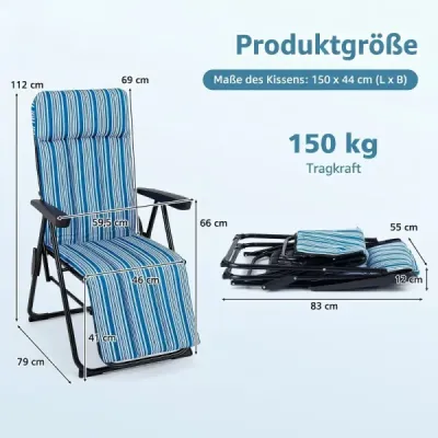 Skládací lehátko Odolné proti povětrnostním vlivům s podložkou Nastavitelné opěradlo Nosnost až 150 kg
