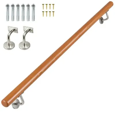 Dřevěné madlo 120 cm, zábradlí na schody, bukové schodové zábradlí s nástěnným držákem