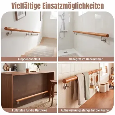 Dřevěné madlo 120 cm, zábradlí na schody, bukové schodové zábradlí s nástěnným držákem
