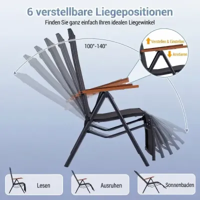 Skládací lehátko/ležadlo s nastavitelným opěradlem, nosnost až 150 kg, černá