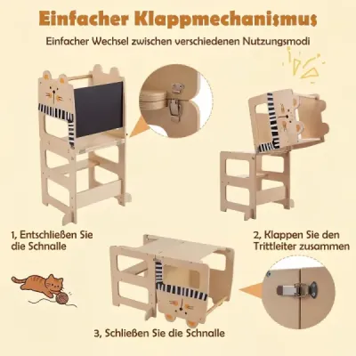 Skládací dřevěná vzdělávací věž 3 v 1, nosnost do 50 kg, pro děti od 18 měsíců, 63 x 39 x 93,5 cm, přírodní