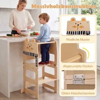 Skládací dřevěná vzdělávací věž 3 v 1, nosnost do 50 kg, pro děti od 18 měsíců, 63 x 39 x 93,5 cm, přírodní