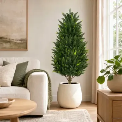 Umělý cypřiš, 92 cm, umělá rostlina s mechem a cementem, naplněný květináč, odolný proti povětrnostním vlivům, 2 kusy