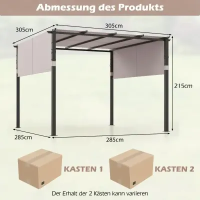 Pergola se 2 nastavitelnými střechami altán 3,05x3,05m voděodolná stabilní zimovzdorná šedá