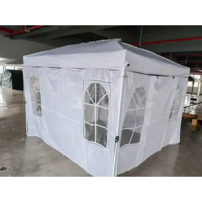 Skládací altán 300 x 300 cm, výškově nastavitelný altán se 4 odnímatelnými bočními panely, bílý