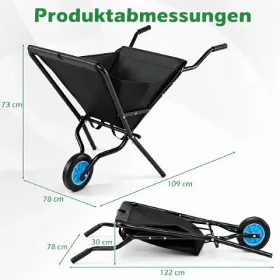 Zahradní kolečko s kolečkem, skládací kolečko s protiskluzovou rukojetí, nosnost až 40 kg, černé