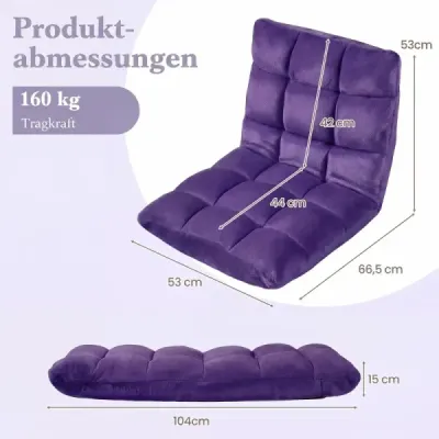 Skládací křeslo/židle s nastavitelným opěradlem a pěnou s vysokou hustotou, fialová