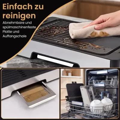 Elektrický gril Stolní gril 2300W s nepřilnavou grilovací deskou a miskou na odkapávání tuku 53 x 31 x 8,5 cm Černý